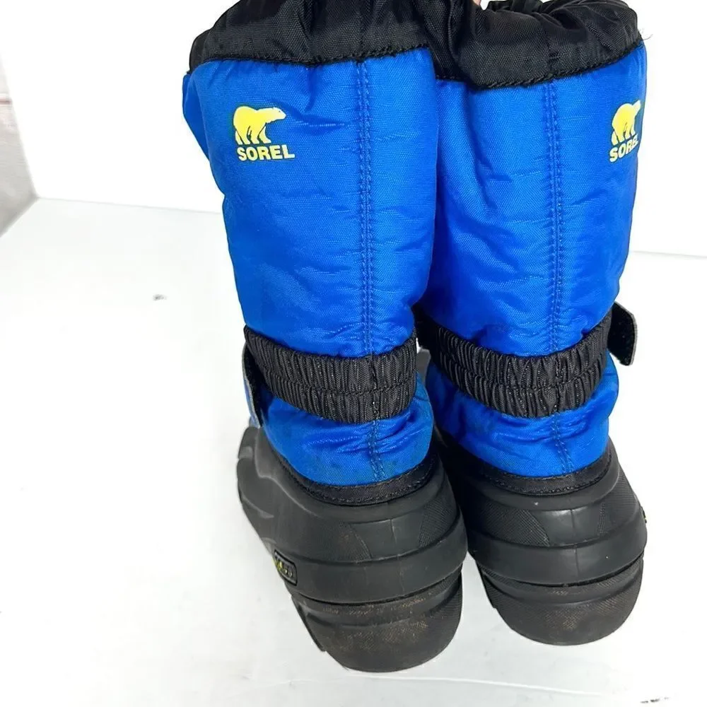 Sorel Children's Flurry Snow Boots Black Blue with Yellow Accents US 4 (22 cm)